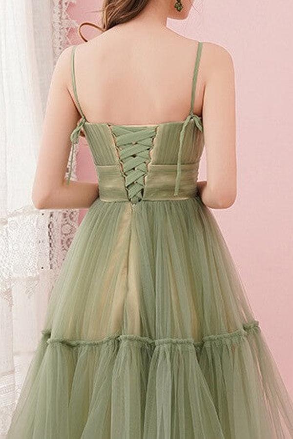 Simple Sage Green Tulle Round Neck Homecoming Graduation Dresses PD434