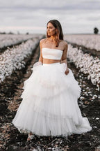Simple Two Piece Wedding Dress Country Wedding Dress With Layered WD715 by pgmdress