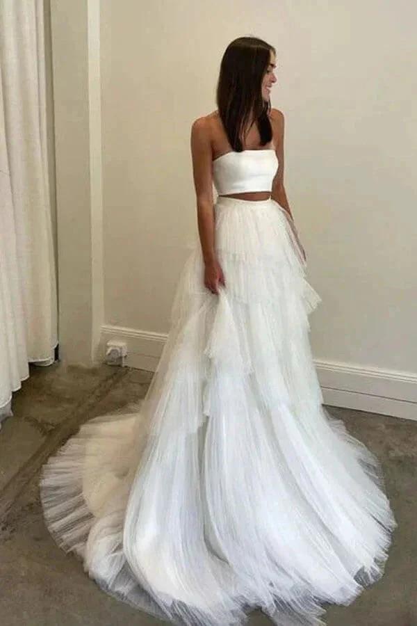 Simple Two Piece Wedding Dress Country Wedding Dress With Layered WD715 by pgmdress