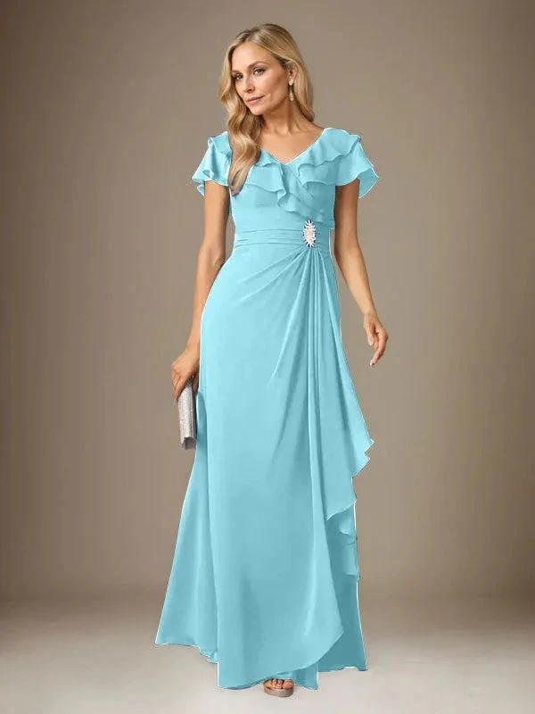 Stormy A-Line V-Neck Ruched Chiffon Dress by Dreamylily