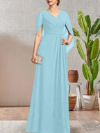Dark Navy A-Line V-Neck Long Mother of Bride Dress by Dreamylily