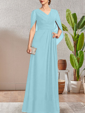 Dark Navy A-Line V-Neck Long Mother of Bride Dress