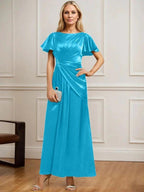 A-line Scoop Ankle-Length Stretch Satin Mother of the Bride Dress With Pleated Beading by Dreamylily