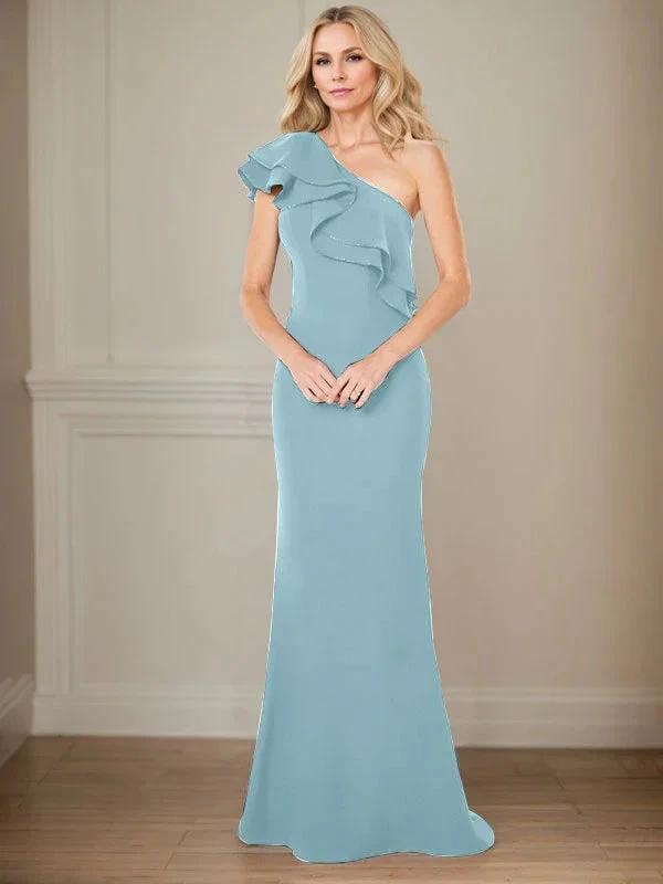A-line One Shoulder Floor-Length Chiffon Mother of the Bride Dress With Ruffles by Dreamylily