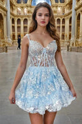 A-Line Spaghetti Straps Sequin Appliques Homecoming Dresses by Cicinia