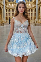 A-Line Spaghetti Straps Sequin Appliques Homecoming Dresses by Cicinia