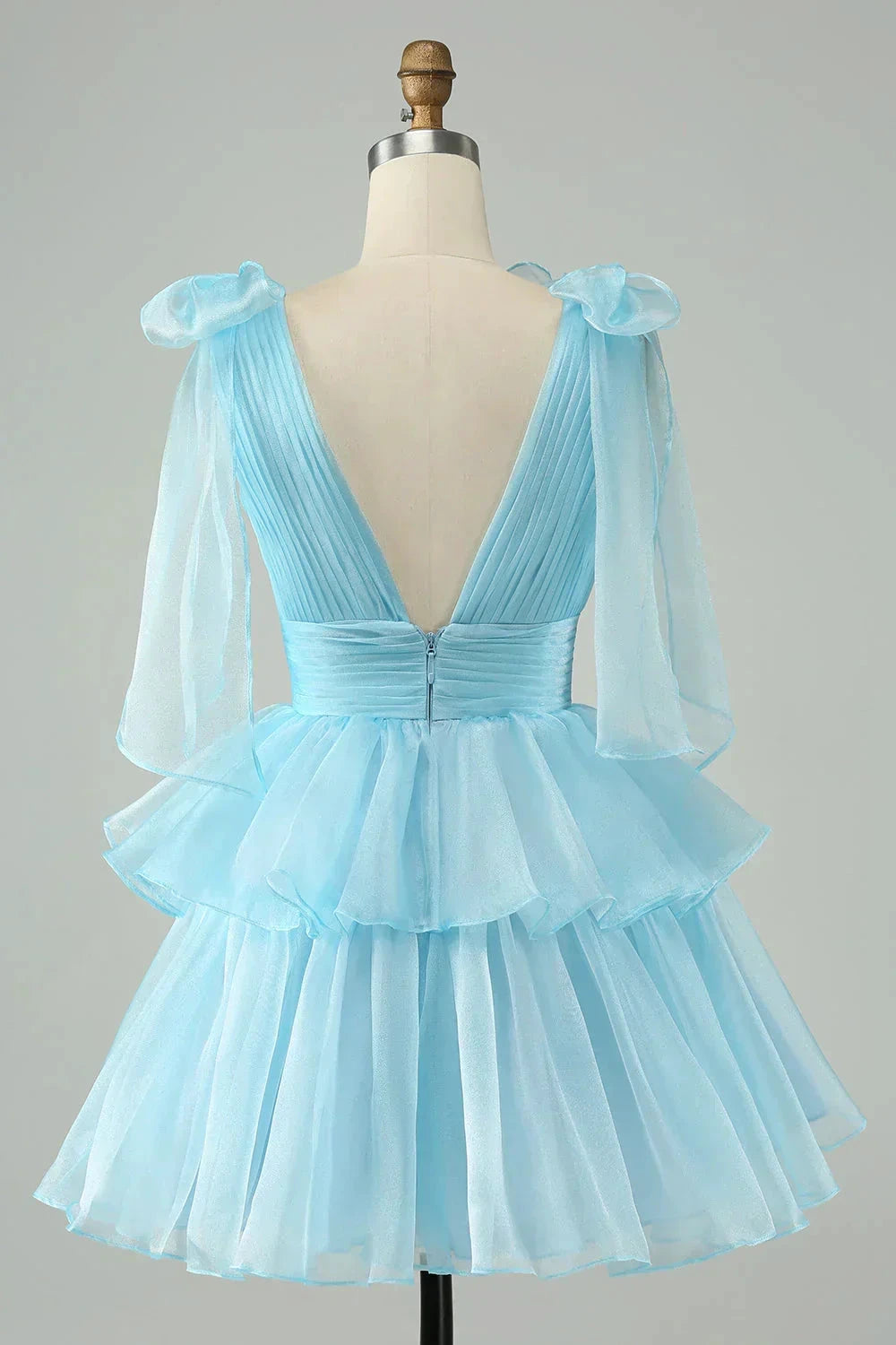 V Neck Pleated Tiered Short Homecoming Dress SYH109 by vivymakudress