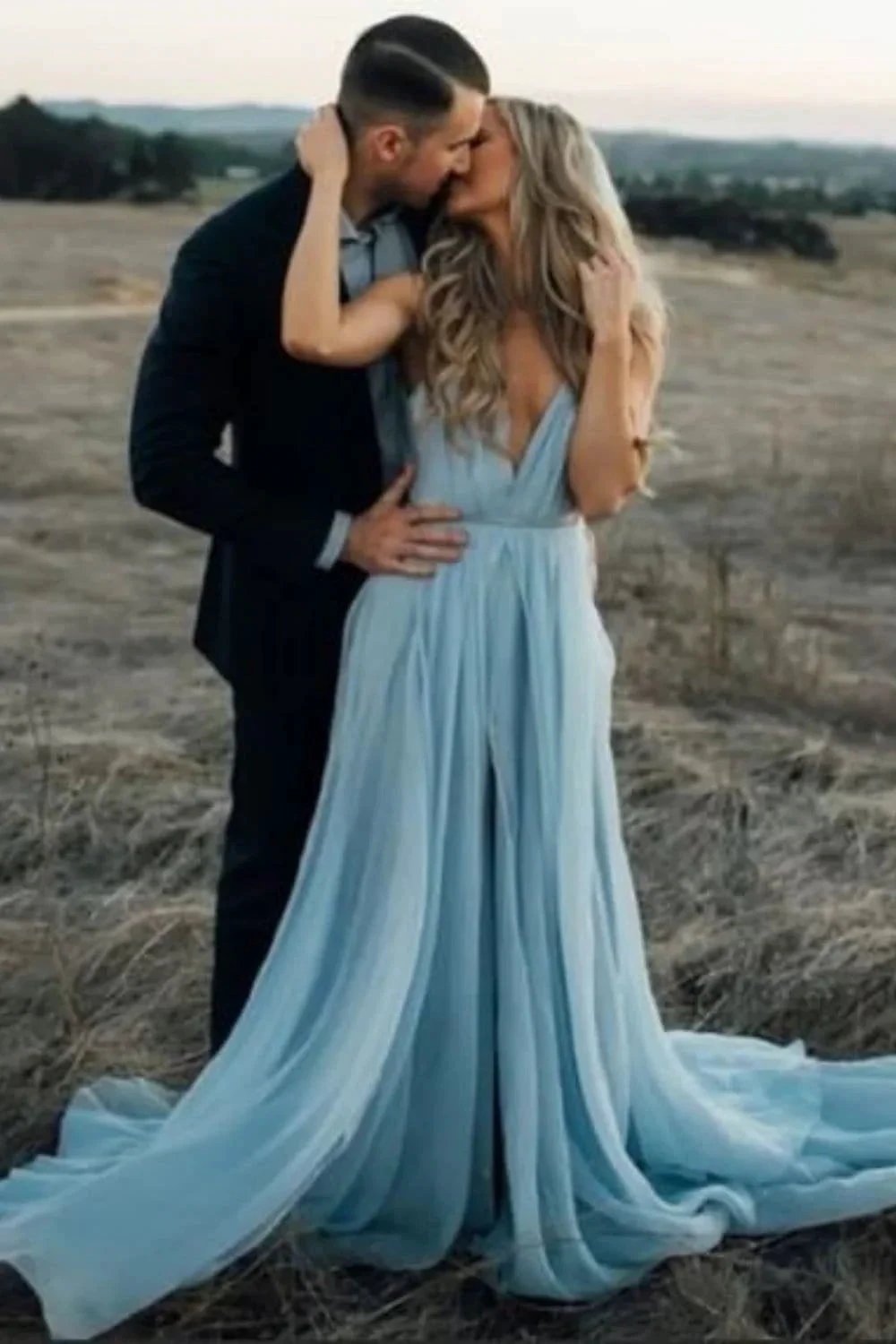 Sky Blue Flowy Prom Dresses Evening Party Gown SYP38 by vivymakudress