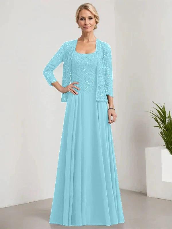 A-line Square Floor-Length Lace Chiffon Mother of the Bride Dress With Sequins by Dreamylily