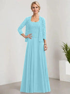 A-line Square Floor-Length Lace Chiffon Mother of the Bride Dress With Sequins by Dreamylily