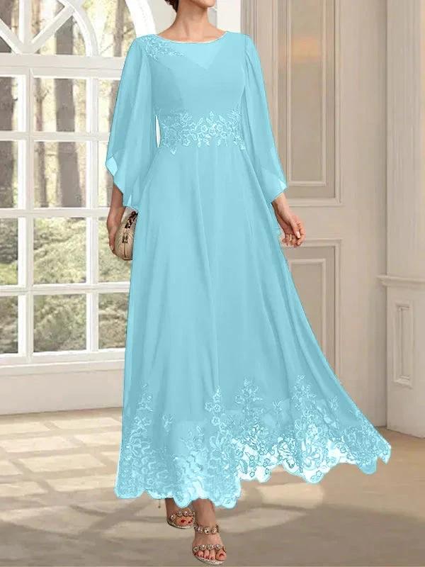 A-line Scoop Illusion Ankle-Length Lace Chiffon Mother of the Bride Dress With Sequins by Dreamylily