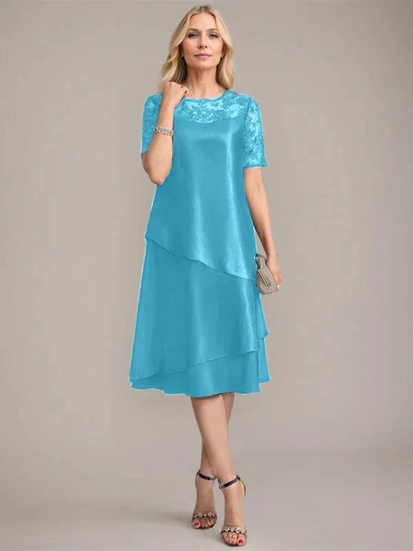 A-Line Scoop Knee-Length Mother of the Bride Dress With Applique & Sequins by Dreamylily