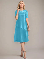 A-Line Scoop Knee-Length Mother of the Bride Dress With Applique & Sequins by Dreamylily