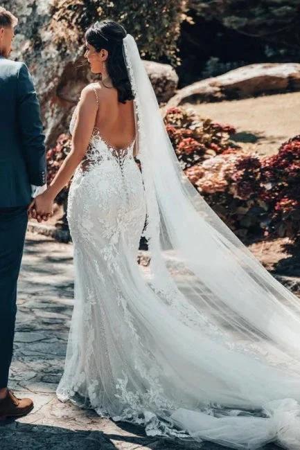 Sleeveless V-Neck Tulle Floor-Length Wedding Dress Lace by misshow.com