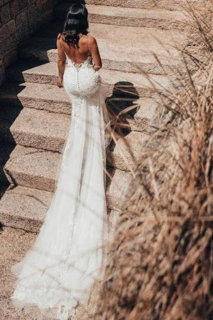 Sleeveless V-Neck Tulle Floor-Length Wedding Dress Lace by misshow.com