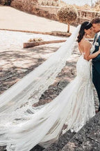 Sleeveless V-Neck Tulle Floor-Length Wedding Dress Lace by misshow.com