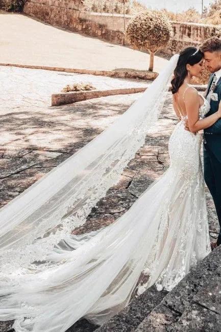 Sleeveless V-Neck Tulle Floor-Length Wedding Dress Lace by misshow.com