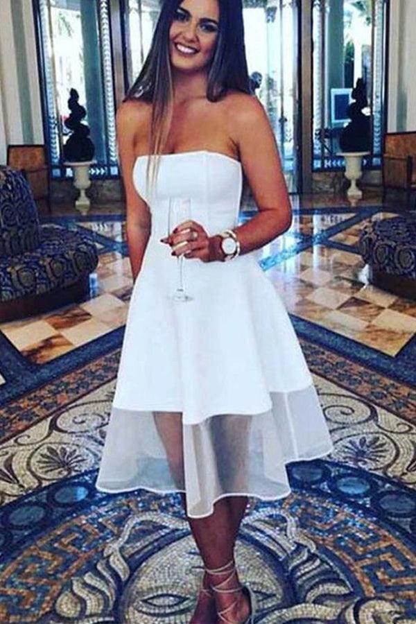 Sleeveless Newest A-line Knee-Length White Strapless Homecoming Dress PD442 by pgmdress
