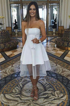 Sleeveless Newest A-line Knee-Length White Strapless Homecoming Dress PD442 by pgmdress