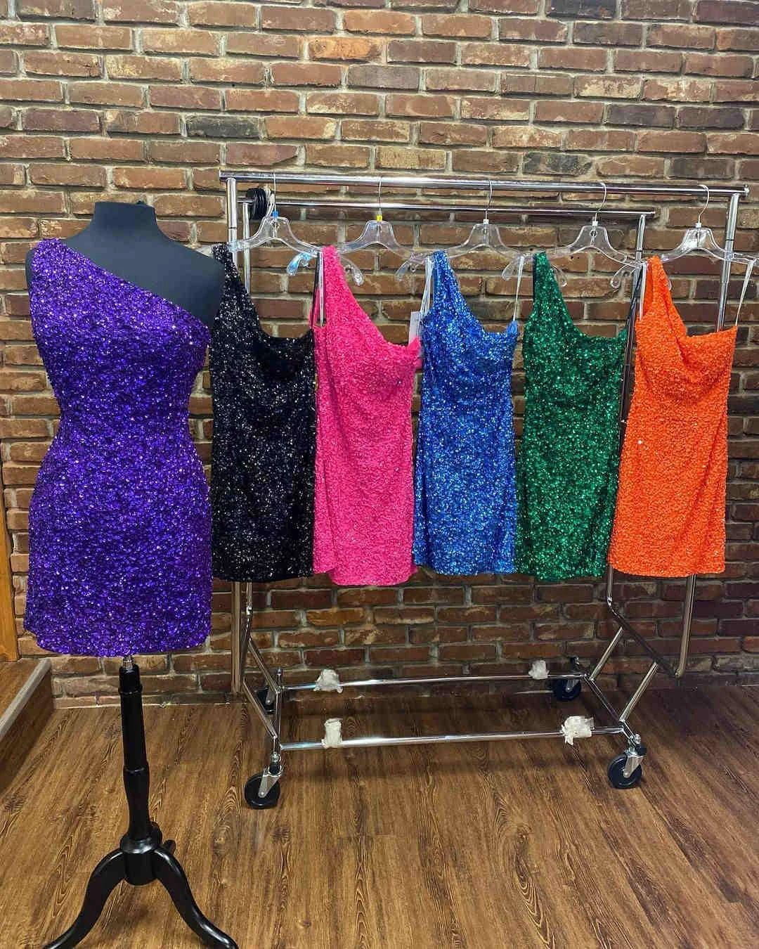 One Shoulder Green Tight Homecoming Dress SYH17 by vivymakudress
