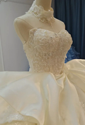 Ivory Lace Strapless Ballgown Choker Collar & Bow Skirt by ZAPDRESS