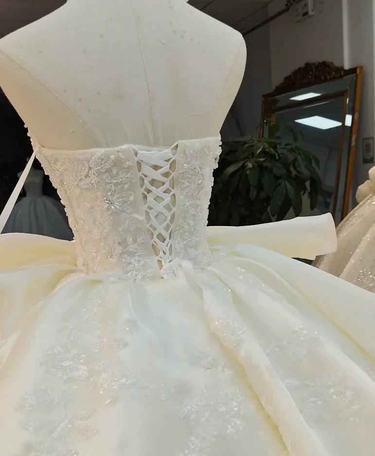 Ivory Lace Strapless Ballgown Choker Collar & Bow Skirt by ZAPDRESS