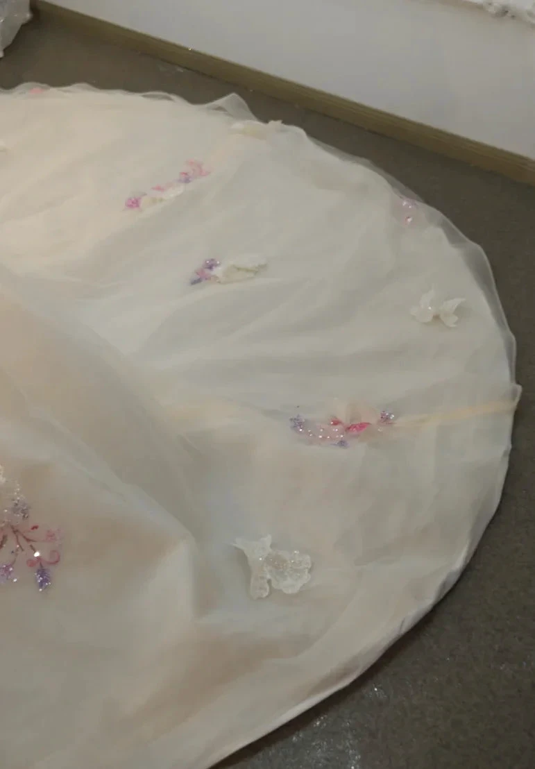 Blush Floral Strapless Ballgown Embroidered Skirt & Tulle Cape by ZAPDRESS