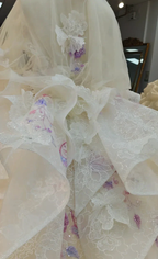Blush Floral Strapless Ballgown Embroidered Skirt & Tulle Cape by ZAPDRESS