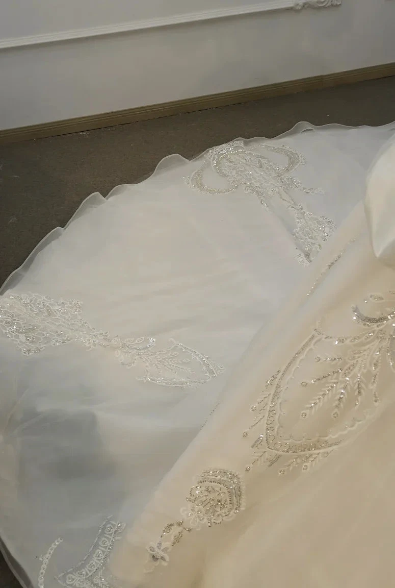 Ivory Rose Off-Shoulder Ballgown Beaded Bust & 3D Flower Skirt by ZAPDRESS