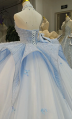 Enchanting Light Blue Ball Gown Strapless Beaded Mesh Wedding Dress with 3D Butterfly Accents Ye-2016 by ZAPDRESS
