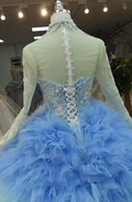Vibrant Ombre Ball Gown High-Neck Long Embroidered Sleeve Beaded Ruffled Wedding Dress Ye-2017 by ZAPDRESS