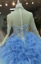 Vibrant Ombre Ball Gown High-Neck Long Embroidered Sleeve Beaded Ruffled Wedding Dress Ye-2017 by ZAPDRESS