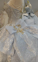 Regal Silver-Gold Ball Gown Halter Neck Beaded Embroidery Wedding Dress with Oversized Bows Ye-2018 by ZAPDRESS