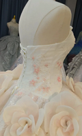 Romantic Blush Ball Gown Strapless 3D Rose Embellished Beaded Wedding Dress with Sparkling Train Ye-2019 by ZAPDRESS