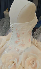 Romantic Blush Ball Gown Strapless 3D Rose Embellished Beaded Wedding Dress with Sparkling Train Ye-2019 by ZAPDRESS