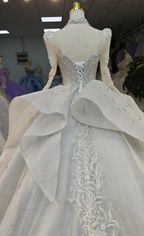 Gorgeous High-Neck Sequin Ball Gown Wedding Dress with Crystal Embroidery & Sheer Long Sleeves Ye-2021 by ZAPDRESS
