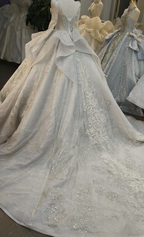 Gorgeous High-Neck Sequin Ball Gown Wedding Dress with Crystal Embroidery & Sheer Long Sleeves Ye-2021 by ZAPDRESS