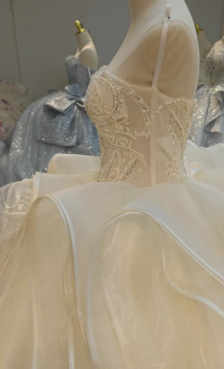 Romantic Sweetheart Strapless Ball Gown Wedding Dress with Crystal Floral Embroidery & Tulle Ruffles Ye-2023 by ZAPDRESS