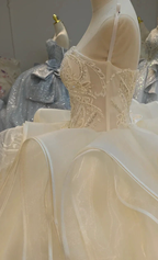 Romantic Sweetheart Strapless Ball Gown Wedding Dress with Crystal Floral Embroidery & Tulle Ruffles Ye-2023 by ZAPDRESS