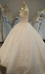 Opulent Strapless Ball Gown Wedding Dress with Pearl Beaded Lace, Sequin Tulle & Corset Lace-Up Back Ye-2030 by ZAPDRESS