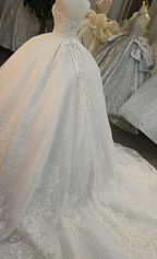 Opulent Strapless Ball Gown Wedding Dress with Pearl Beaded Lace, Sequin Tulle & Corset Lace-Up Back Ye-2030 by ZAPDRESS