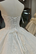 Opulent Strapless Ball Gown Wedding Dress with Pearl Beaded Lace, Sequin Tulle & Corset Lace-Up Back Ye-2030 by ZAPDRESS