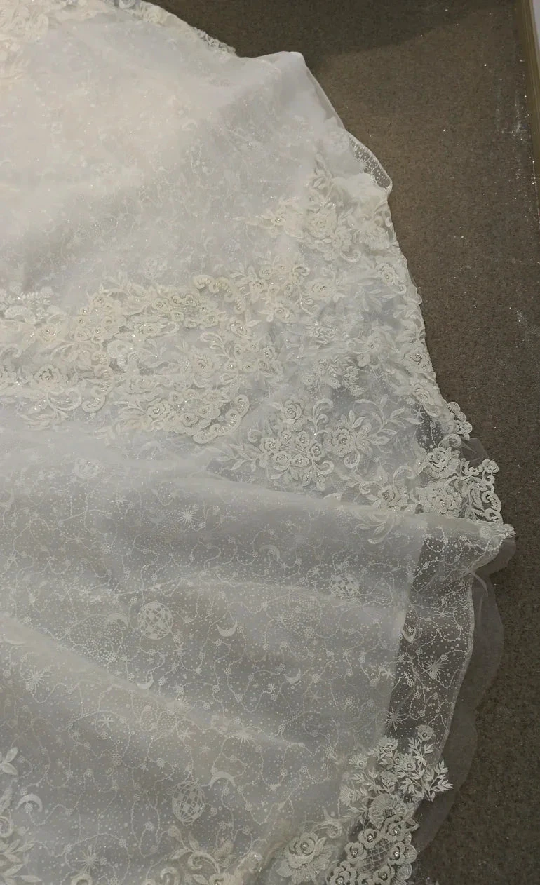 Opulent Strapless Ball Gown Wedding Dress with Pearl Beaded Lace, Sequin Tulle & Corset Lace-Up Back Ye-2030 by ZAPDRESS