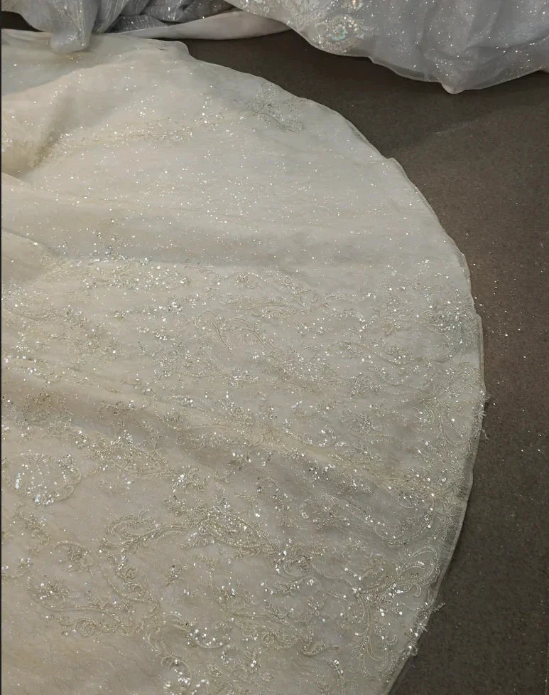 Lavish Halter-Neck Ball Gown Wedding Dress with Pearl Crystal Embroidery & Ruffled Tulle Skirt Ye-2034 by ZAPDRESS