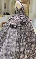 Dramatic Black Halter-Neck Ball Gown Wedding Dress with Firework Sequin Embroidery & Beaded Tassels Ye-2035 by ZAPDRESS