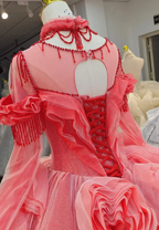 Vibrant Coral Red Off-the-Shoulder Ball Gown Wedding Dress with 3D Rose Appliqués & Beaded Tassels Ye-2036 by ZAPDRESS
