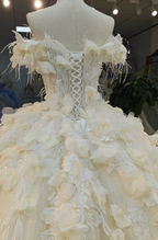 Ethereal Off-the-Shoulder Ball Gown Wedding Dress with 3D Floral Appliqués, Pearl Beading & Glitter Tulle Ye-2038 by ZAPDRESS