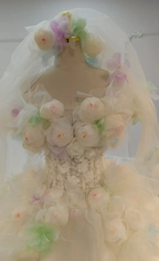 Whimsical Sweetheart Ball Gown Wedding Dress with 3D Pastel Florals & Sheer Tulle Train Ye-2039 by ZAPDRESS