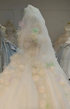 Whimsical Sweetheart Ball Gown Wedding Dress with 3D Pastel Florals & Sheer Tulle Train Ye-2039 by ZAPDRESS