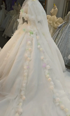 Whimsical Sweetheart Ball Gown Wedding Dress with 3D Pastel Florals & Sheer Tulle Train Ye-2039 by ZAPDRESS